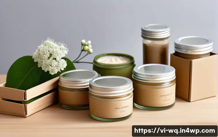 제로웨이스트 화장품 트렌드 - A beautifully arranged zero waste skincare set on a natural wooden surface, featuring reusable glass...