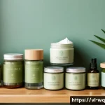Home 22 제로웨이스트 화장품의 지속 가능성에 대한 논의 - A modern Vietnamese eco-friendly cosmetic display featuring zero waste packaging: recycled plastic c...