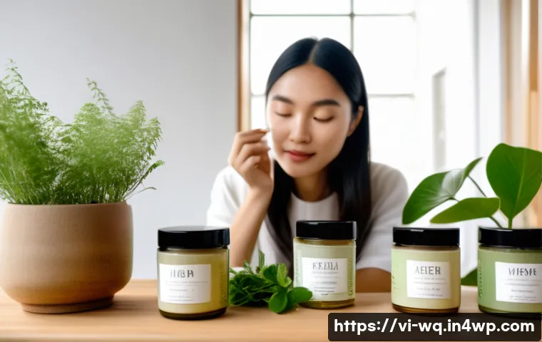 제로웨이스트 화장품의 구매 시 체크리스트 - A serene Vietnamese woman with clear, radiant skin gently applying a zero waste facial cream from a ...