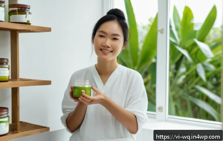 제로웨이스트 화장품과 소비자 권리 - A modern Vietnamese woman in her 30s applying natural zero waste skincare products in a bright, mini...