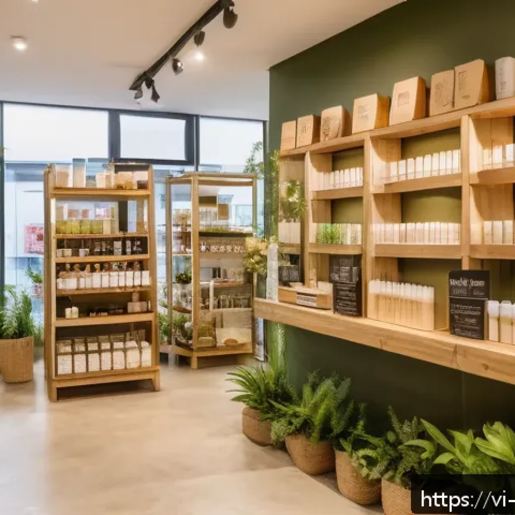 제로웨이스트 화장품의 소비자 인식 변화 - A vibrant Vietnamese eco-friendly cosmetics store interior showcasing a variety of zero waste skinca...