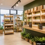 Home 18 제로웨이스트 화장품의 소비자 인식 변화 - A vibrant Vietnamese eco-friendly cosmetics store interior showcasing a variety of zero waste skinca...