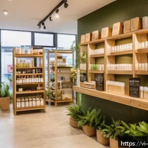 Home 30 제로웨이스트 화장품의 소비자 인식 변화 - A vibrant Vietnamese eco-friendly cosmetics store interior showcasing a variety of zero waste skinca...