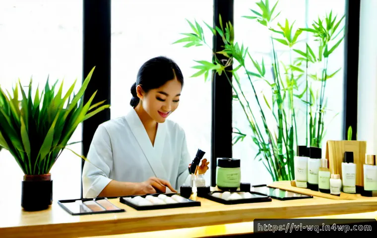 Home 17 제로웨이스트 화장품의 효과적인 마케팅 방법 - Photorealistic eco-friendly cosmetics marketing scene in a bright modern Vietnamese boutique, a youn...