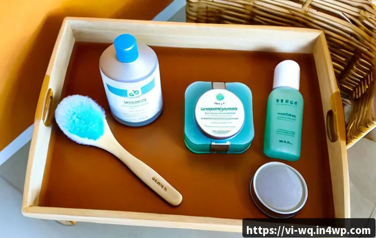 Home 17 제로웨이스트 화장품 필수 아이템 리스트 - Photorealistic flat lay of essential zero-waste cosmetics on a light bamboo bathroom counter: refill...